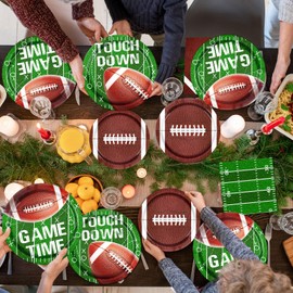 Football Plates and Napkins, 100Pcs Football Party Supplies Touchdown Paper Plates Napkins for Football Birthday Game Day Tailgate Party Decorations