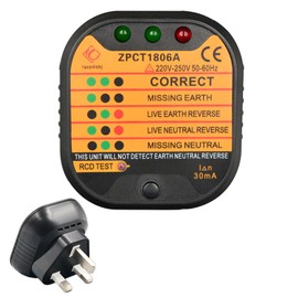 Socket Tester UK,220-250V Circuit Polarity Voltage Detector,Rcd GFCI Plug Socket Tester with LCD Display,Suitable for Power Plug Wiring Detection