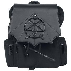 Banned Moloch Pentagram Backpack Batwing Gothic Faux Leather Canvas Bag, Black