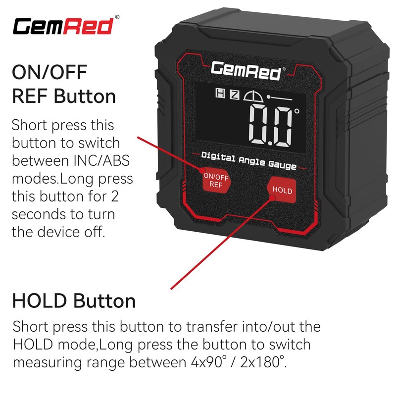 GemRed Digital Angle Gauge with LCD Display and Magnetic Base,