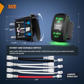 Nilight Winch Rocker Switch Momentary Toggle ON-Off-ON DPDT 7Pin 12V 24V Jumper Wires in Out Switches Green for Cars Trucks Caravans Boat