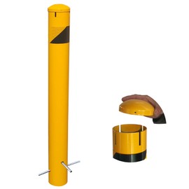 BIGalleons 58" High Pour in Place Steel Bollard Post with Removable Cap, 4-1/2" OD Safety Bollard Yellow Powder Coat, Metal Bollard Parking, Door Front Barrier