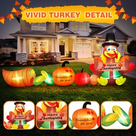 12FT Long Thanksgiving Inflatables Turkey Outdoor Decorations with Pumpkin Corn Built-in LEDs Giant Huge Blow Up Yard Decoration for Turkey Thanksgiving Day Holiday Party Lawn Garden