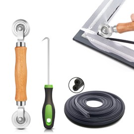King&Charles Screen Repair Kit/Tool, Screen Roller Tool, Steel Roller with Bear, 32 ft Spline, Removal Hook, 3 in 1 Window Repair Kit, for Installing Door Window Mesh.