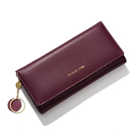 Carteras para Mujeres- Cartera de Cuero Femenino con Cremallera Tres Capas de Gran Capacidad Cartera Cero (Rojo)