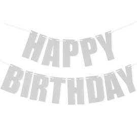 Silver Happy Birthday Banner, 7.3 Inch Thickened Glitter Paper Happy Birthday Letters Banner for Happy Birthday Backdrop Decorations Men Women Birthday Party Baby Shower Decorations Supplies