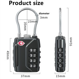 TSA Luggage Locks, 4 Digit Combination Lock Suitcase Padlock, Lock Travel Case, Cable Lock for Suitcase, Lock for Backpack, TSA Lock (Black)