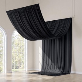 gogoparti 10x20FT Black Ceiling Curtain Panels - 2 Panels of 5x20FT Wrinkle-Free Polyester Drapes for Weddings, Birthdays, Parties, Tent & Event Decoration