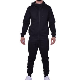 Riflessi Men's Athletic Sports Casual 2 Piece Solid Color Tracksuit Hoodie Jogger Pants Sweatsuit Set (Black, S)