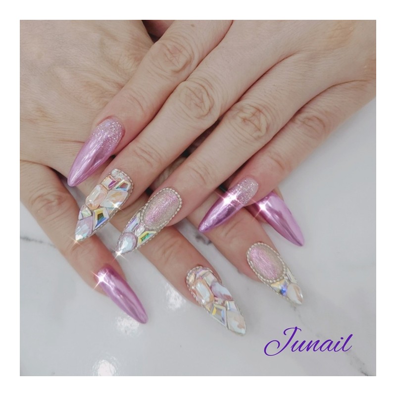 ⭐️ Pink satin handmade nail tips ✨ - Long ballerina