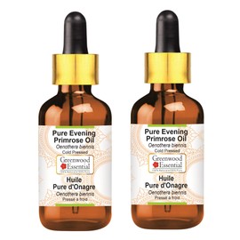 Greenwood Essential Pure Evening Primrose Oil (Oenothera biennis) with Glass Dropper Cold Pressed (Pack of Two) 100ml X 2 (6.76 oz)