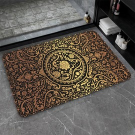 ZHUZHISHAN Diatomaceous Earth Bath Mat,Black Gold Flower Non-Slip Volume Super Absorbent Fast Drying for Bathroom Kitchen Door mat,Eco-Friendly Easy to Clean 20×31Inch (50 * 80cm)