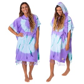 Nova Blue Surf Poncho – Large Changing Towel (33 x 37) – 100% Cotton Hooded Towel Adult for Surf Beach Pool and Swim (Purple tie-dye)