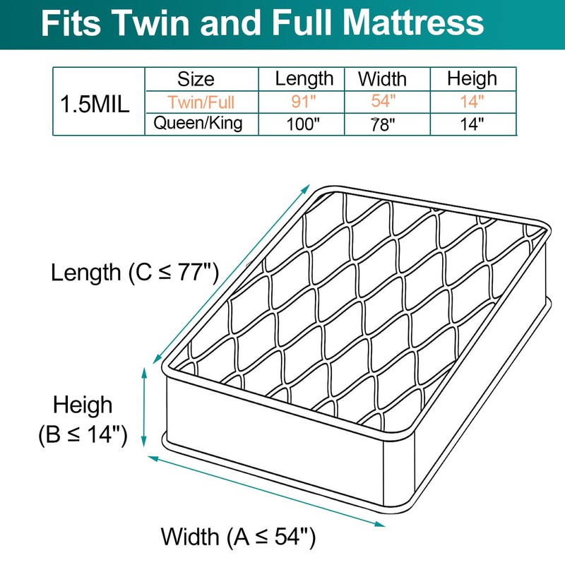 Mattress Bag for Moving Storage - Plastic Mattress Protector Cover,