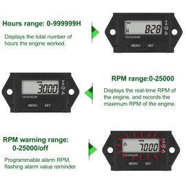 Yooreal Digital Maintenance Operating Hour Meter Tachometer for 2 or 4 Stroke Small Petrol Engine Lawn Tractor Generator Chainsaw Motorcycle Paramotor Outboard Motor