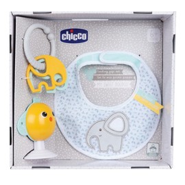 Chicco Meals Gift Set Dou Bib High Chair Toy with Suction Cup Cute Chick Shape with Two Colourful Rattles Easy to Grip from 6 Months