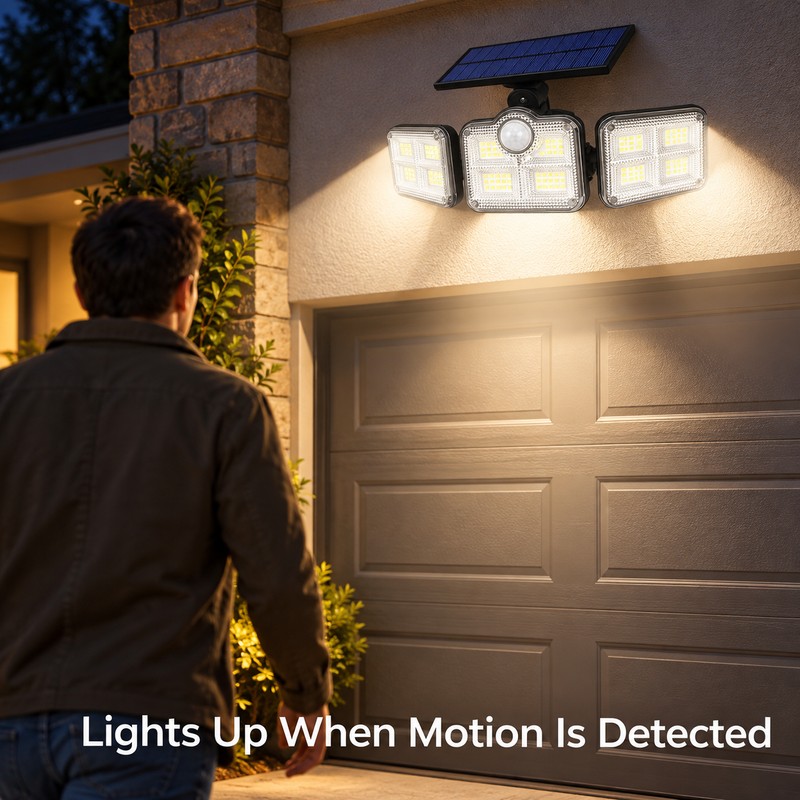 4-Head Solar Motion Sensor Security Light, 3000 Lumens, 270° Wide