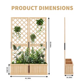 Outdoor Privacy Screen with Planter Box - 41x10x65 Inch Cedar Wood Garden Fence Panel, 2 Hinged Freestanding Screens, Drain Holes, Raised Bed Kit for Backyard, Patio & Deck
