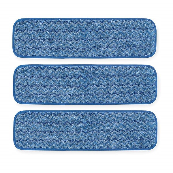 Rubbermaid Commercial FGQ41000BL00 Q410 HYGEN Microfiber Room Mop Pad, Damp, Single-Sided, 18-Inch, Blue (Pack of 3)