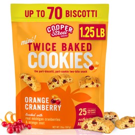 Cooper Street Twice Baked Orange Cranberry Biscotti Cookies - 1.25 Lb - Light and Crispy Coffee Cookie Bites - Low Calorie Italian Snacks for Adults & Kids - Kosher, Dairy, Peanut & Soy Free