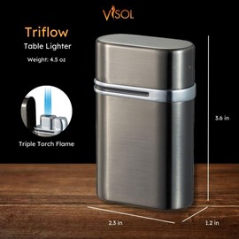 Visol Triflow Butane Torch Lighter Triple Flame Refillable Gas Lighter, Windproof Adjustable Flame Lighter (Shipped Without Butane)