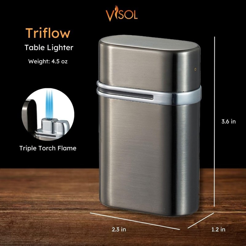 Visol Triflow Butane Torch Lighter Triple Flame Refillable Gas Lighter,