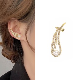 Wendalern Gold Angel Wings Stud Earrings Vintage Cubic Zirconia Beads Stud Earrings CZ Diamond Stud Earrings Paved Rhinestone Earrings Crawler Earrings Jewellery for Women and Girls, Zinc, No Gemstone