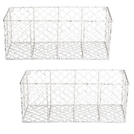 DII Chicken Wire Collection Farmhouse Vintage Wall Baskets, Medium Basket, White