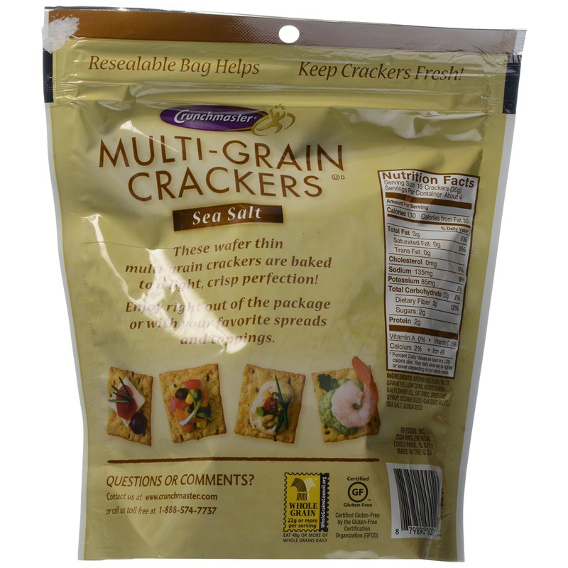 Crunchmaster Multi-Grain Crackers, Sea Salt, 4.5 Ounce (Pack of 6)