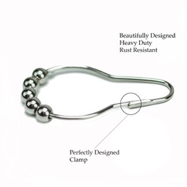 HUJI Heavy Duty Roller Shower Curtain Rings, Polished Chrome Set of 12 (2)