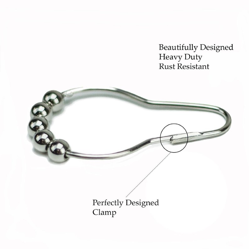 HUJI Heavy Duty Roller Shower Curtain Rings, Polished Chrome Set
