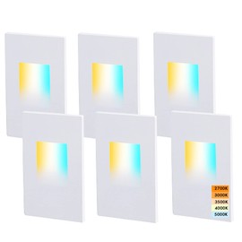 CLOUDY BAY 120V Dimmbale 5 Color LED Indoor Outdoor Step Light,2700K/3000K/3500K/4000K/5000K 3W 70lm,Stair Light,White,6 Pack