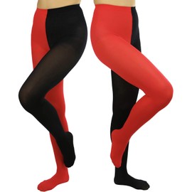 ToBeInStyle Women's Two Toned Jester Tights w/Reinforced Toe - One Size: Plus/Queen - Black/Red