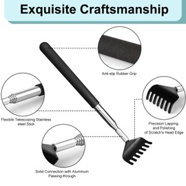 2 Pack Portable Extendable Back Scratcher - H HOME-MART Back scratchers for Adults Back Massager extendable - Metal Stainless Steel Telescoping Massage Tool with Carrying Bag for Mothers Day Gift (Black)