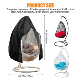 Hanging Chair Cover - Hanging Chair Protective Cover 115 x 190 cm, 210D Oxford Waterproof, Windproof, Anti-Dust, UV-Resistant, Outdoor Swing Egg Chair Cover, Protective Cover for Patio Rocking Chair