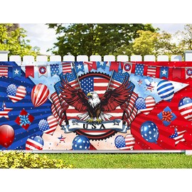 4th of July Garage Door Decoration Background Independence Day Veterans Red Blue Stars Photo Backdrop Background Party Banner Patriotic Decor Door Cover Garage Outdoor 16X7FT
