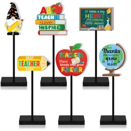 DoubleFill 6 Pcs Teacher Appreciation Table Decorations Back to School Teacher Gifts Thank You Wooden Centerpieces for School Classroom Office Table Desk Party Supplies