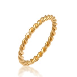 0606960320 Women's Ring Narrow Twisted Silver Ring Cord Ring Colour Gold with Polished Surface 2 mm Wide 925 Sterling Silver Gold-Plated Stacking Ring for Women in Ring Size 52-58, Sterling Silver