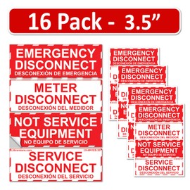 Littversions 16 Pack 3.5"x1.25" NEC Compliant Label Sticker Emergency Meter Service Disconnect NOT Service Equipment Bilingual Spanish Espanol Heavy Duty Waterproof Ultra Durable Electrical 44-944-945