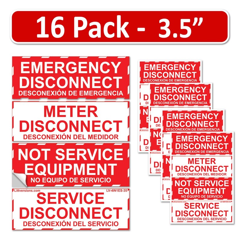 Littversions 16 Pack 3.5"x1.25" NEC Compliant Label Sticker Emergency Meter