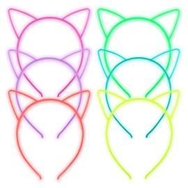 ZIRICHER 6 Colors Cat Headbands Glow in the Dark,Plastic Light Up Hair Band Luminous Headband For Girls Christmas,Happy New Year,Birthday Party