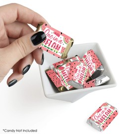 Big Dot of Happiness Sweet Watermelon - Mini Candy Bar Wrapper Stickers - Fruit Party Small Favors - 40 Count