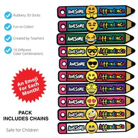 Brag Sticks Awesome Attendance Value Pack: Wearable Incentives to Increase Student Attendance: 100 Sticks (10 Sticks for Each Design) + 50 4" Chains