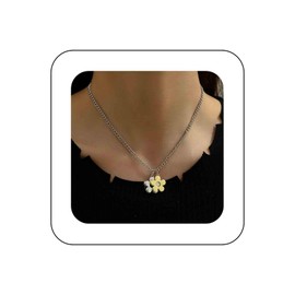 Iaceble Boho Daily Flower Necklace Choker Double Flower Pendant Necklace Gold Silcer Daisy Necklace Daisy Flower Choker Necklace Jewelry for Women