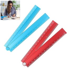 2pcs Folding Straight Rulers 30cm Metric Aluminum Alloy Protractor Foldable Ruler Geometric Measuring Tool with Angle Line for Architects Artists Office (Red + Peacock Blue)
