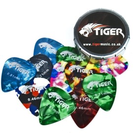 TIGER GAC41 Guitar Plectrums with 2 Pick Storage Tins - 24 Medium Guitar Picks
