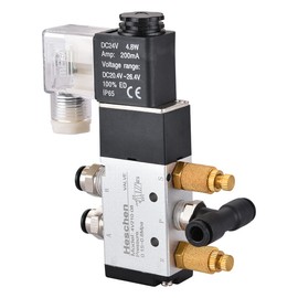 Heschen Electric Pneumatic Solenoid Valve PT1/4 24VDC Coil 4V210-08 5 Way 2 Positions Single Coil Pilot Electric CE with Fittings and Silencer