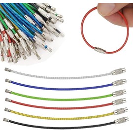 LATRAT 60 Pieces Colour Key Ring Made of Wire Rope Rustproof Stainless Steel Key Chain Cable Wire for Hanging Items Outdoor Keys Luggage Tags, Random colour