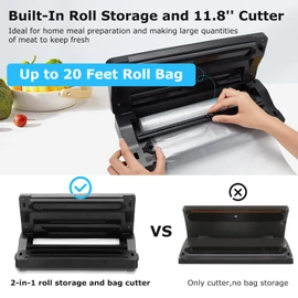 Food Vacuum Sealer Machine 10-In-1 with Bag Storage(Up to 20FT) and Cutter, INKBIRD Food Sealer Vacuum Sealer for Food with Moist/Dry/Canister 5 Food Modes, Starter Kits Bags*5 and Bag Roll*1, 85KPa