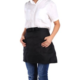 ZJchao Delantal Camarero, Delantal cocina hombre short apron Delantal de Cocina Medio para Chef con Bolsillos moda universal para mujeres y hombres trabajar Mandil Camarero (Negro)